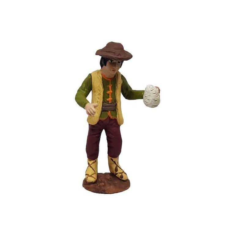 Pastore statuina Uomo con ricotta 10 cm di terracotta per presepe