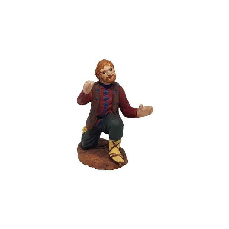 Pastore statuina Uomo in ginocchio 10 cm di terracotta per presepe