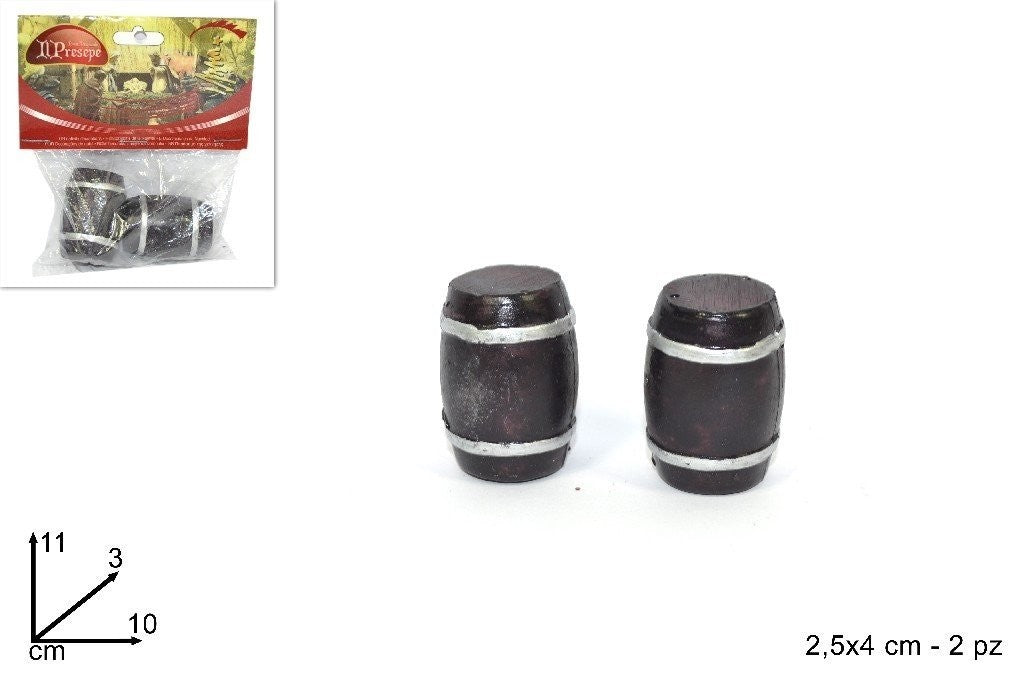 Miniatura coppia Botti di vino di plastica 2,5x4 cm 2Pz per presepe