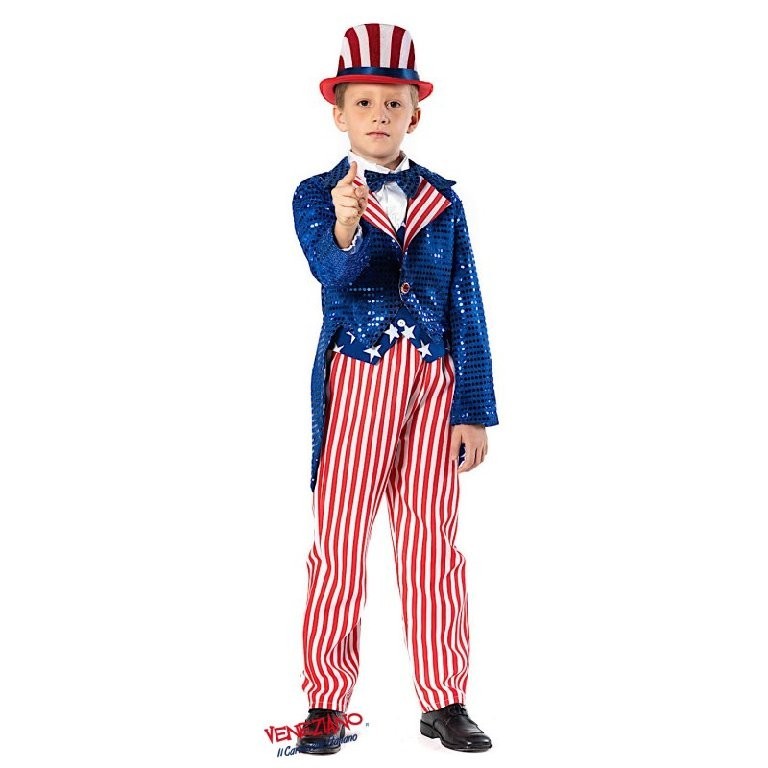 Costume vestito di carnevale Zio Sam bambino 4-6 Anni