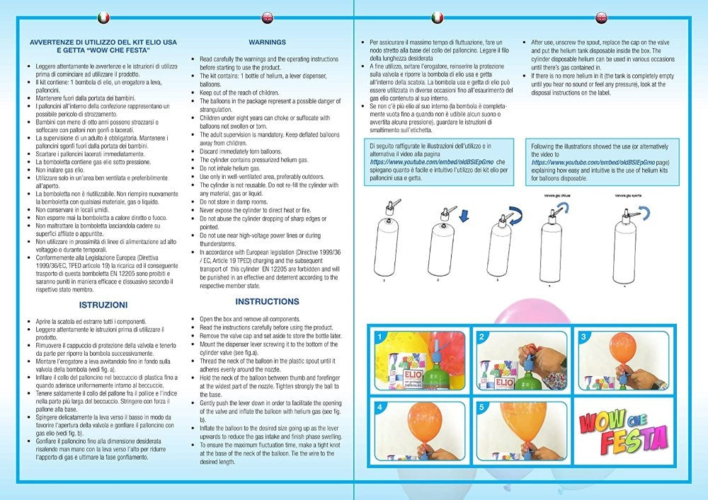 Bombola Elio usa e getta da 6,9 L per 50 palloncini inclusi in confezione