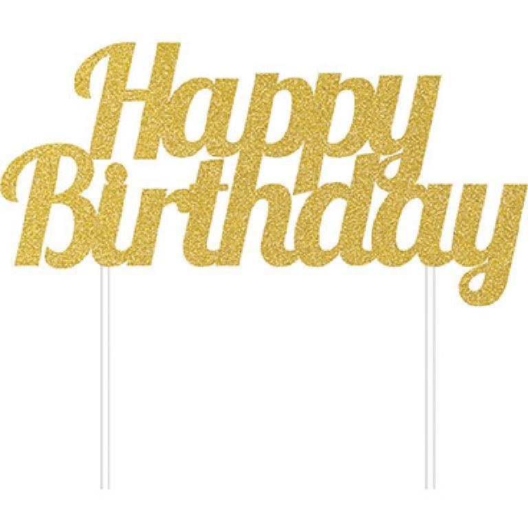 Cake Topper Buon Compleanno per torta con glitter oro 9 cm x 18 cm