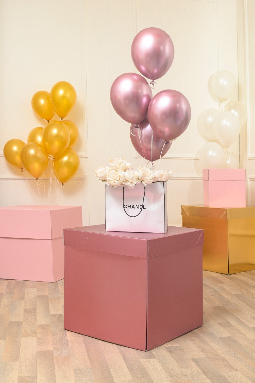 Scatola regalo a sorpresa Box Surprise per palloncini 50x50x50 cm Rosa Gold
