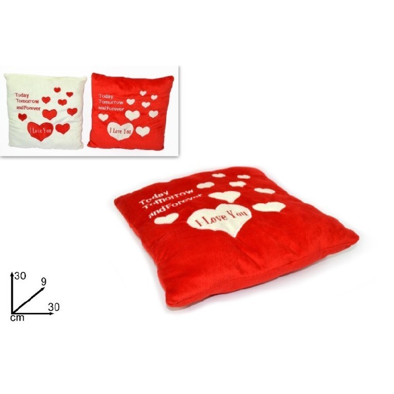 Cuscino con cuori 30x30cm Bianco-Rosso