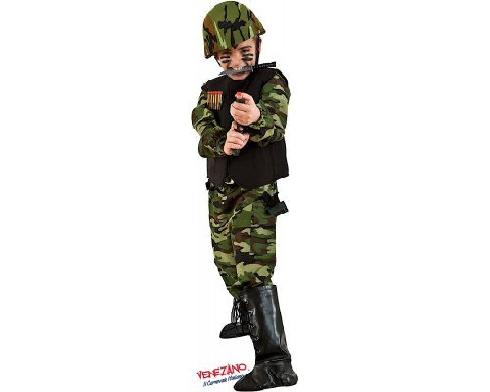 Costume vestito di carnevale militare Commando bambino 7-10 anni