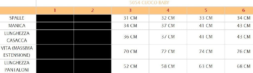 Costume vestito di carnevale Cuoco bambino 3-6 anni