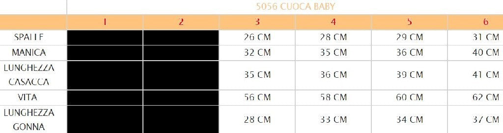 Costume vestito di carnevale Cuoca bambina da 3 a 6 anni