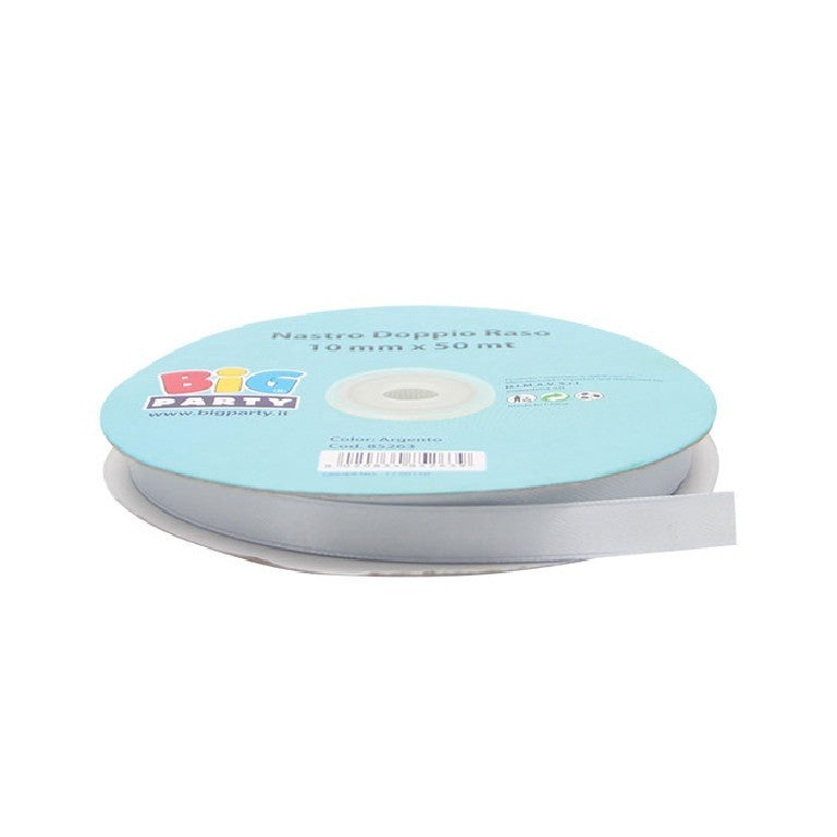 Nastro doppio raso Argento 10 mm 50 mt