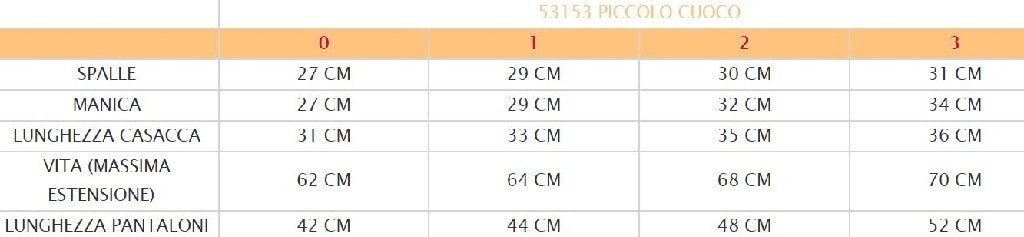 Costume vestito di carnevale Piccolo Cuoco bambino da 0 a 3 anni