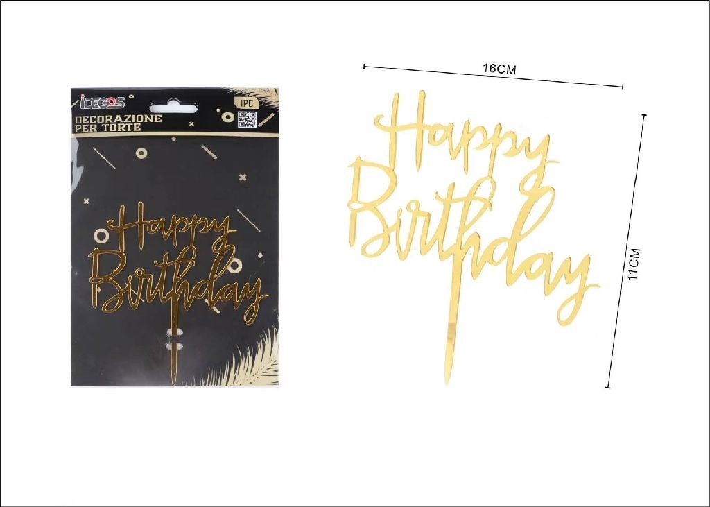 Decorazione cache topper happy birthday oro