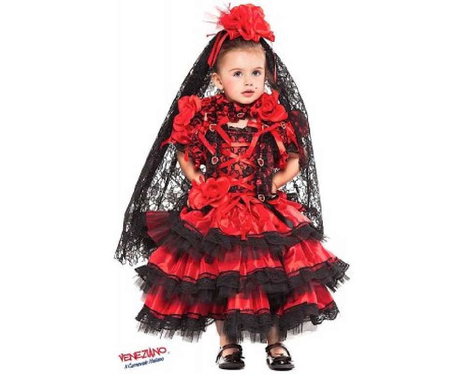 Costume vestito di carnevale Spagnola prestige bambina da 1 a 3 anni