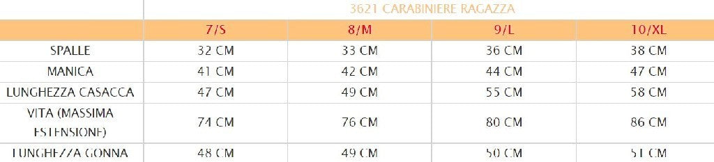 Costume vestito di carnevale Carabiniere bambina da 7S a 10XL