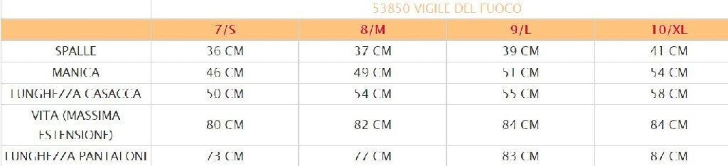 Costume vestito di carnevale Vigile del fuoco Pompiere bambino da 7S a 10XL