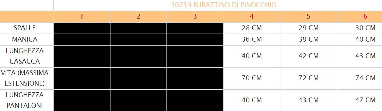 costume vestito di carnevale Pinocchio Burattino da 4 a 6 anni