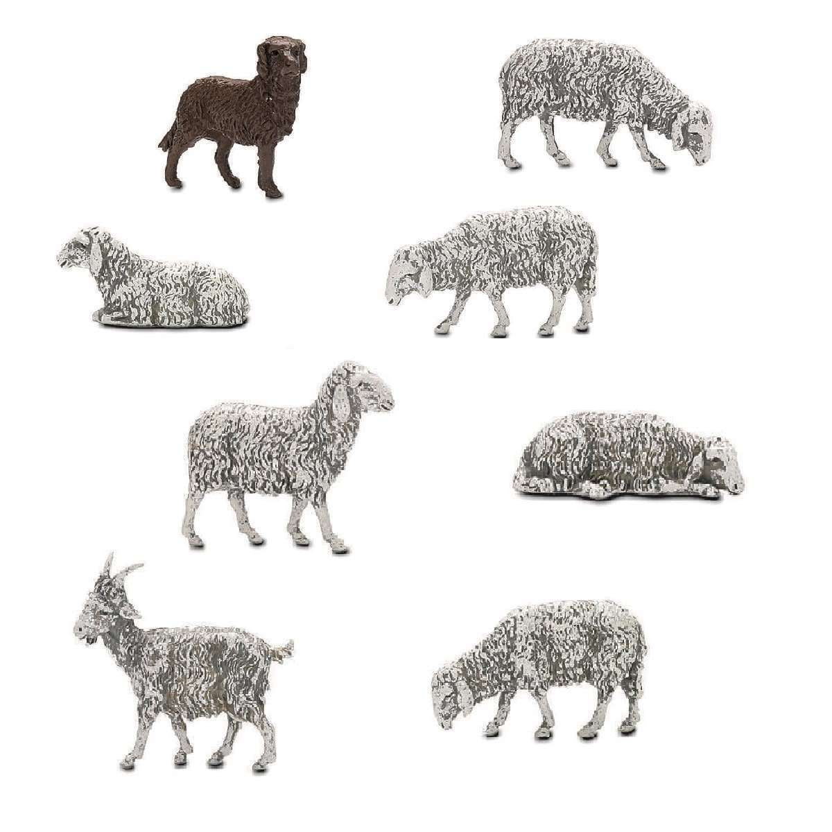 Pastore statuine Landi Moranduzzo 6 Pecore, 1 Cane, 1 Capra 10 cm per presepe