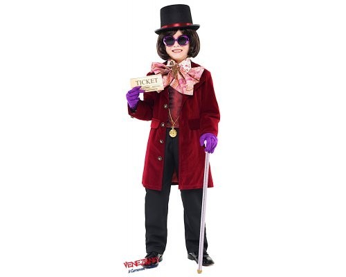 Costume vestito di carnevale Willy il Re del cioccolato bimbo da 3 a 6 anni