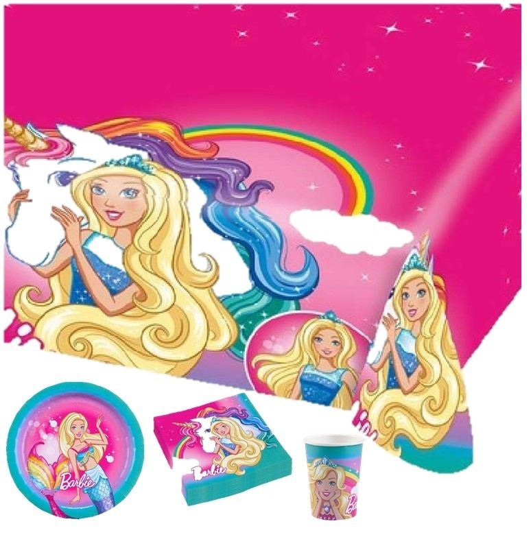 Kit coordinato tavola per festa tema Barbie Dreamtopia 8 persone 37Pz