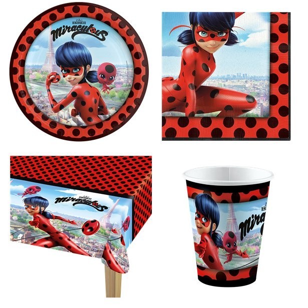 Kit coordinato tavola festa tema Miraculous Lady Bug per 8 persone 37 Pz
