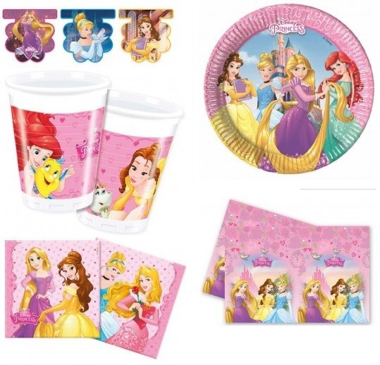 Kit coordinato tavola festa tema Principesse per 8 persone 38 Pz