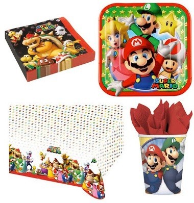 Kit coordinato tavola festa tema Super Mario per 8 persone 37 Pz