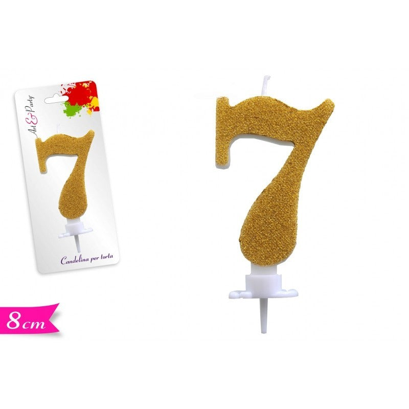 Candelina di cera numero 7 Oro glitterata 8 cm