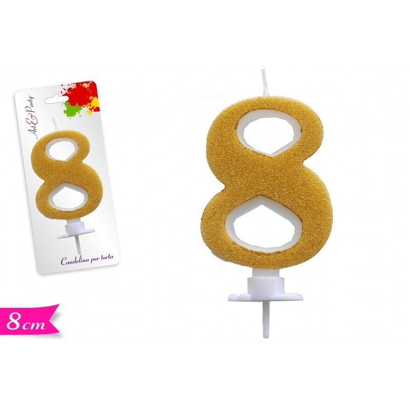 Candelina di cera numero 8 Oro Glitter 8 cm