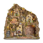 Presepe napoletano artigianale con cascata luci forno e mulino 47x40x47 cm