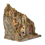 Presepe napoletano artigianale con cascata luci forno e mulino 47x40x47 cm