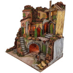 Presepe Borgo stile 700 con mulino a vento e luci 60x40x62 cm