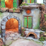 Presepe Borgo stile 700 con mulino a vento e luci 60x40x62 cm