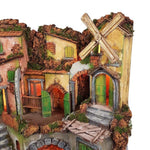 Presepe Borgo stile 700 con mulino a vento e luci 60x40x62 cm