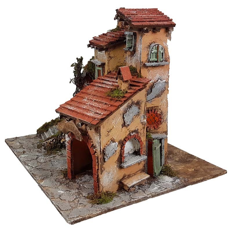 Presepe casolare antico con luci 60x53x48 cm