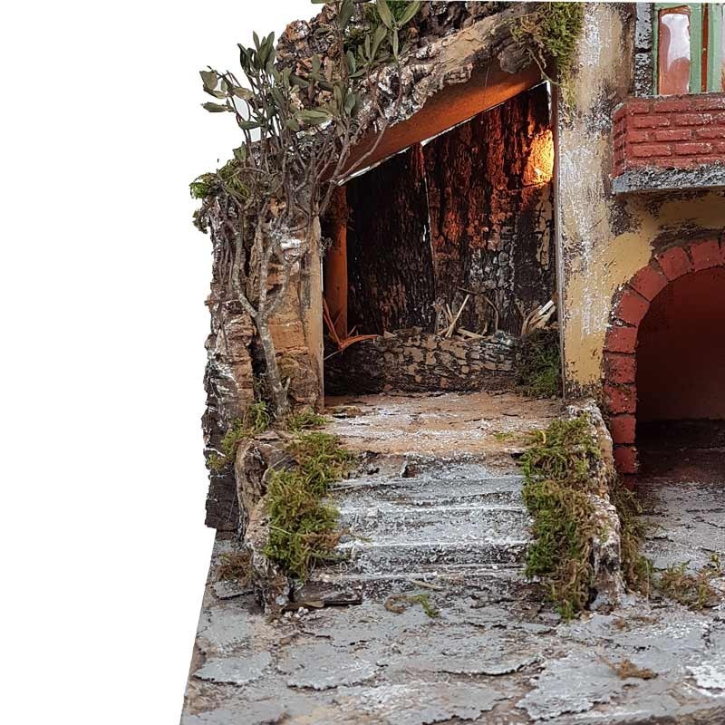Presepe casolare antico con luci 60x53x48 cm