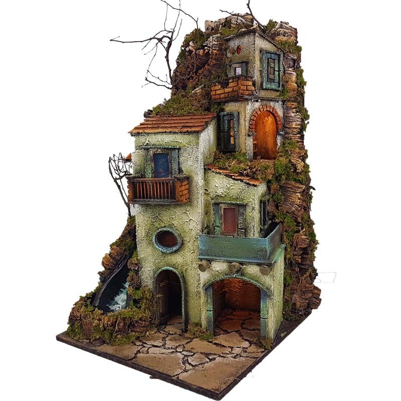 Presepe Borgo napoletano stile 700 con cascata