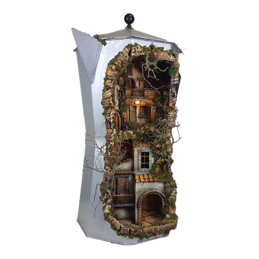 Presepe Napoletano in Moka con Vero Fumo 100x60x50 cm (39,37x23,62x19,68 Inch)