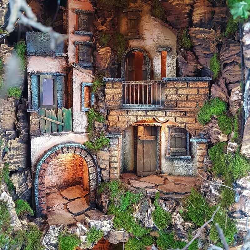 Presepe Napoletano in Moka con Vero Fumo 100x60x50 cm (39,37x23,62x19,68 Inch)