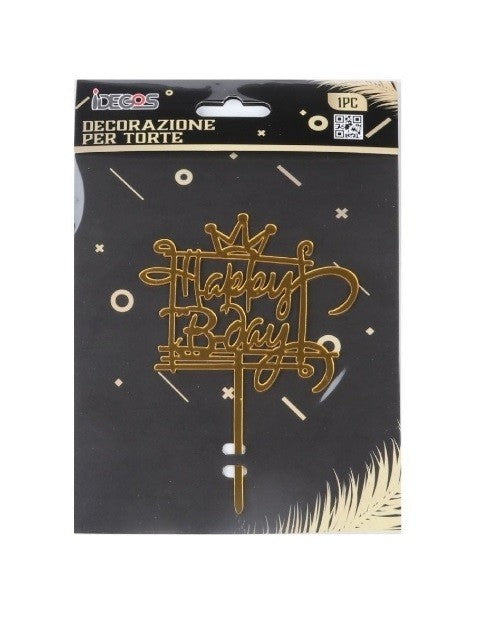 Cake Topper decorazione torta scritta Happy Bday oro 10x14 cm