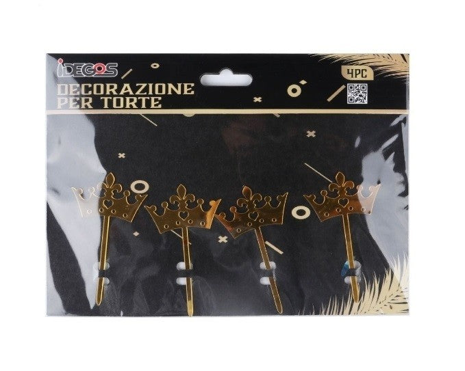 Cake Topper decorazione per torta Corona Oro 4Pz 10cm