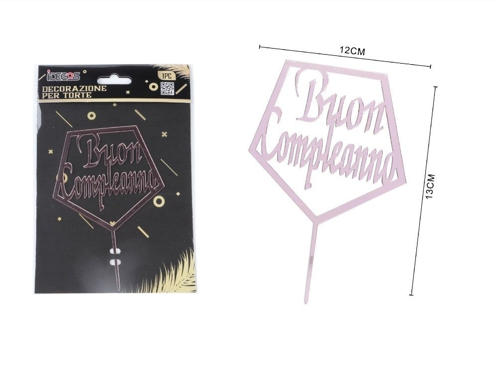Cake Topper decorazione per torta Buon Compleanno Rosa Gold 12x13 cm
