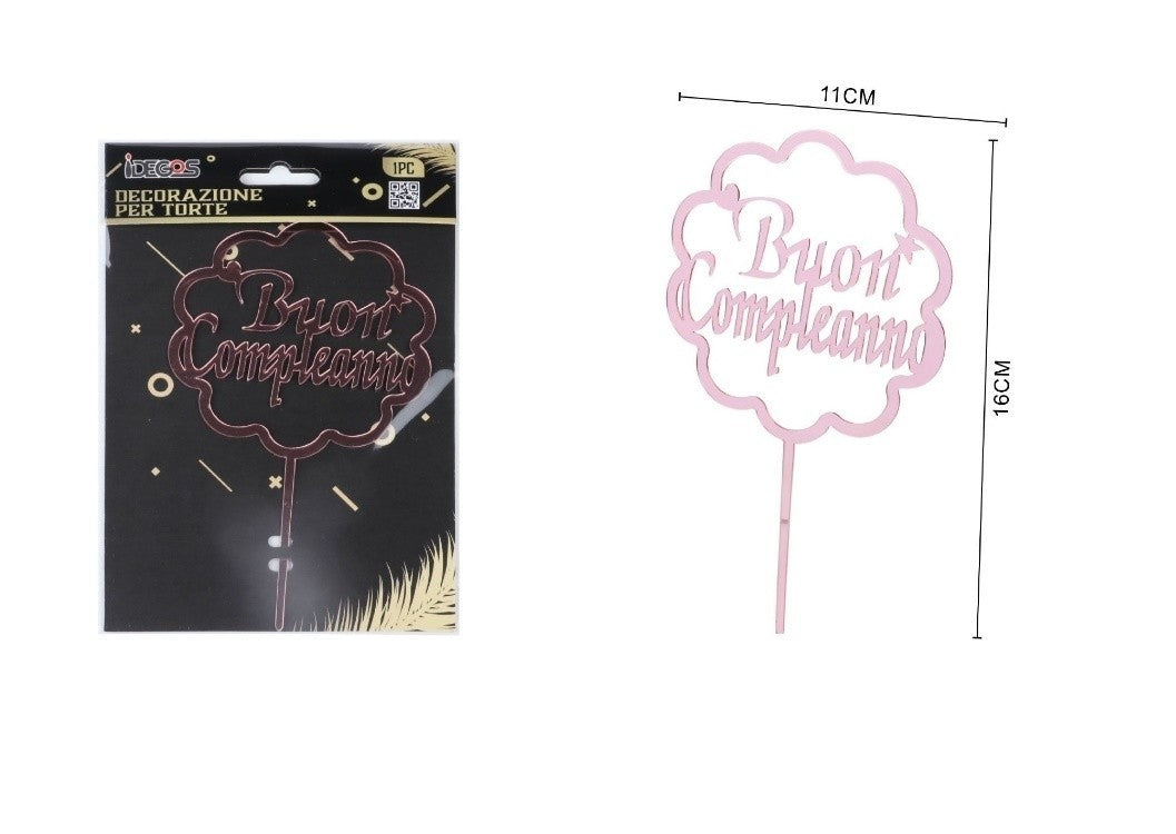 Cake Topper decorazione per torta Buon Compleanno Rosa Gold 11x16 cm