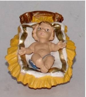 Pastore statuina Gesù bambino in culla 10 cm di plastica per presepe