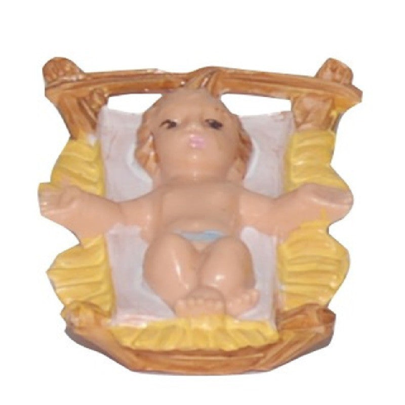 Pastore Statuina Gesù bambino in culla 7 cm di plastica per presepe