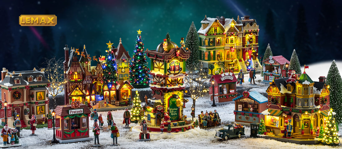 Villaggio di Natale Lemax 2026 ambientato con casette illuminate e scenografia innevata